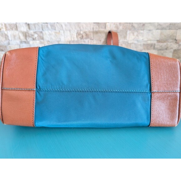 Tory Burch Penn Nylon Faux Leather 14" Tote Shoulder Bag Teal Brown GUC - Picture 15 of 16